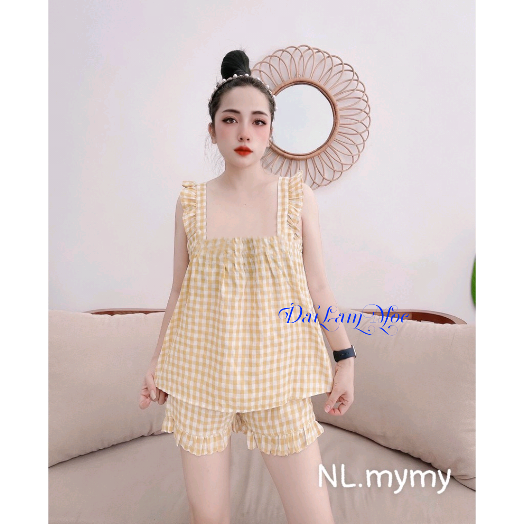 [HCM]Đồ bộ đùi sọc caro cho nữ mặc nhà vải lụa xốp mềm mát - M05