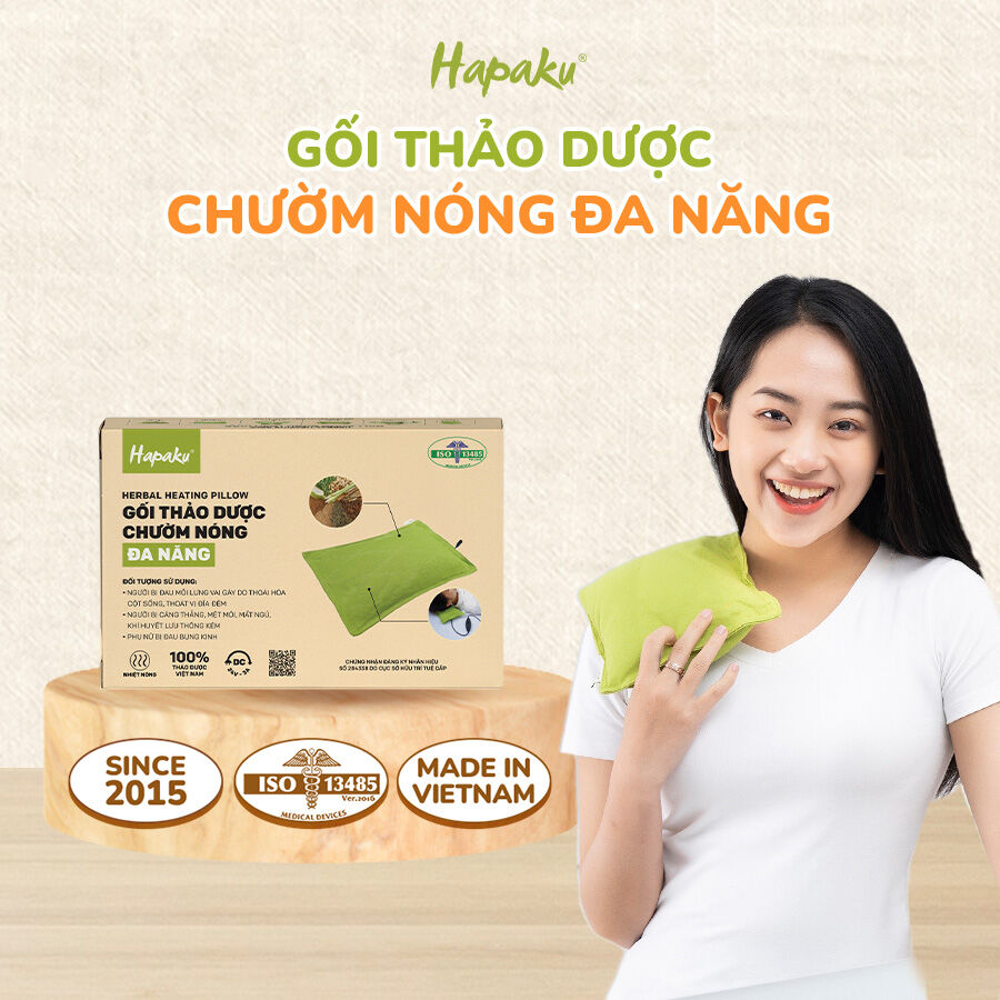 Gối Chườm Nóng Thảo Dược Kê Gáy, Cổ Hapaku - Làm Nóng Bằng Điện - 24V  Size 38 x 23 x 4.5cm