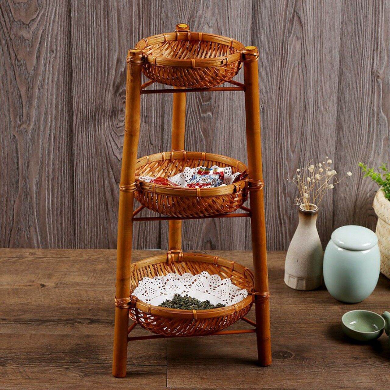 combo rổ tre, kệ rổ tre mây tre đan