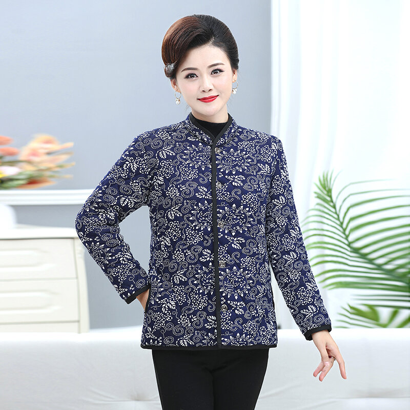 Trang phục mùa đông cho mẹ áo khoác áo bông lót nhung cho nữ người trung niên và già áo bông nhỏ dày dặn cho nữ người trung niên và già mẫu ngắn áo giữ ấm