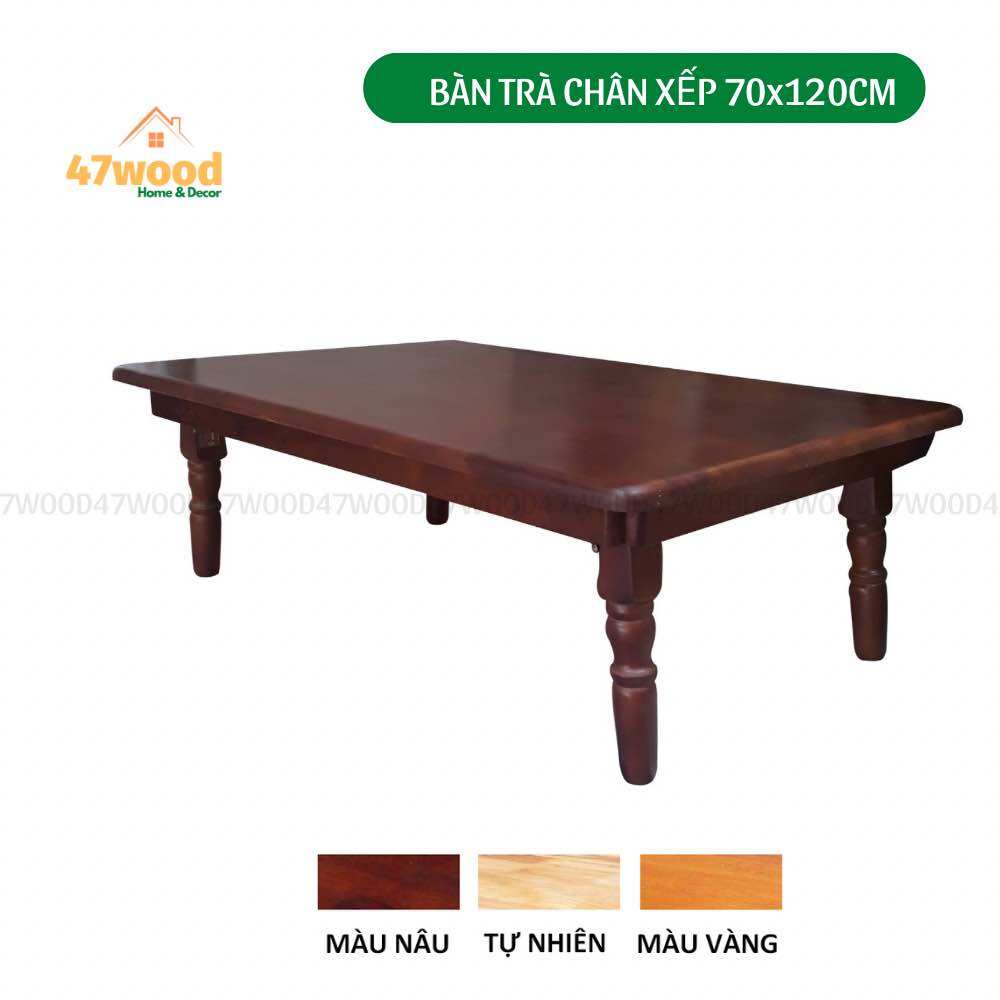 Bàn gỗ chân xếp đa năng kích thước 70x120cm - Bàn ăn 47wood Chân xếp gọn, gỗ cao su chắc chắn