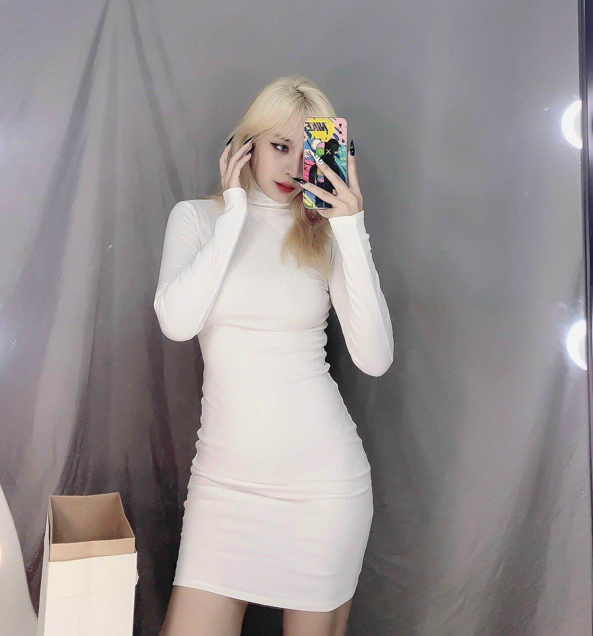 ĐẦM THUN BODY CỔ LỌ TAY DÀI