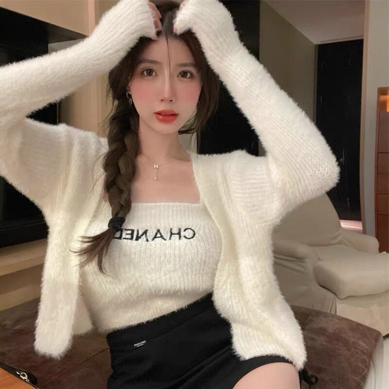 Set áo len lông croptop kèm áo 2 dây hot hit