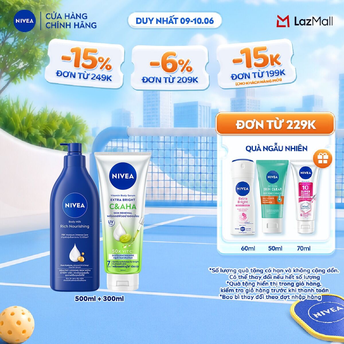 Bộ Sữa Dưỡng Thể NIVEA Dưỡng Ẩm Chuyên Sâu 48H (550 ml) và Serum Dưỡng Thể NIVEA Vitamin Extra Bright CAHA (300 ml)