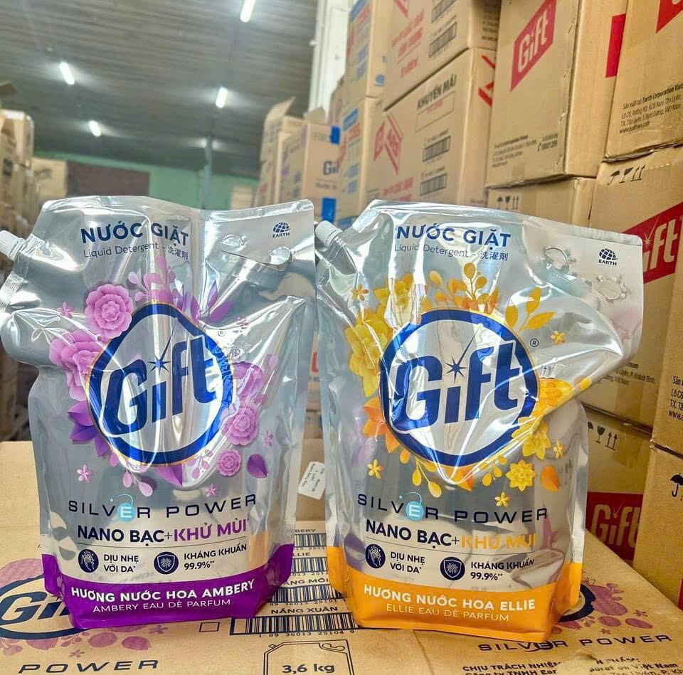 nước giặt gift 3,6 kg hương tinh dầu nước hoa ellie Lưu Hương 48 giờ theo công thức khử mùi tích hợp kết hợp Nano bạc