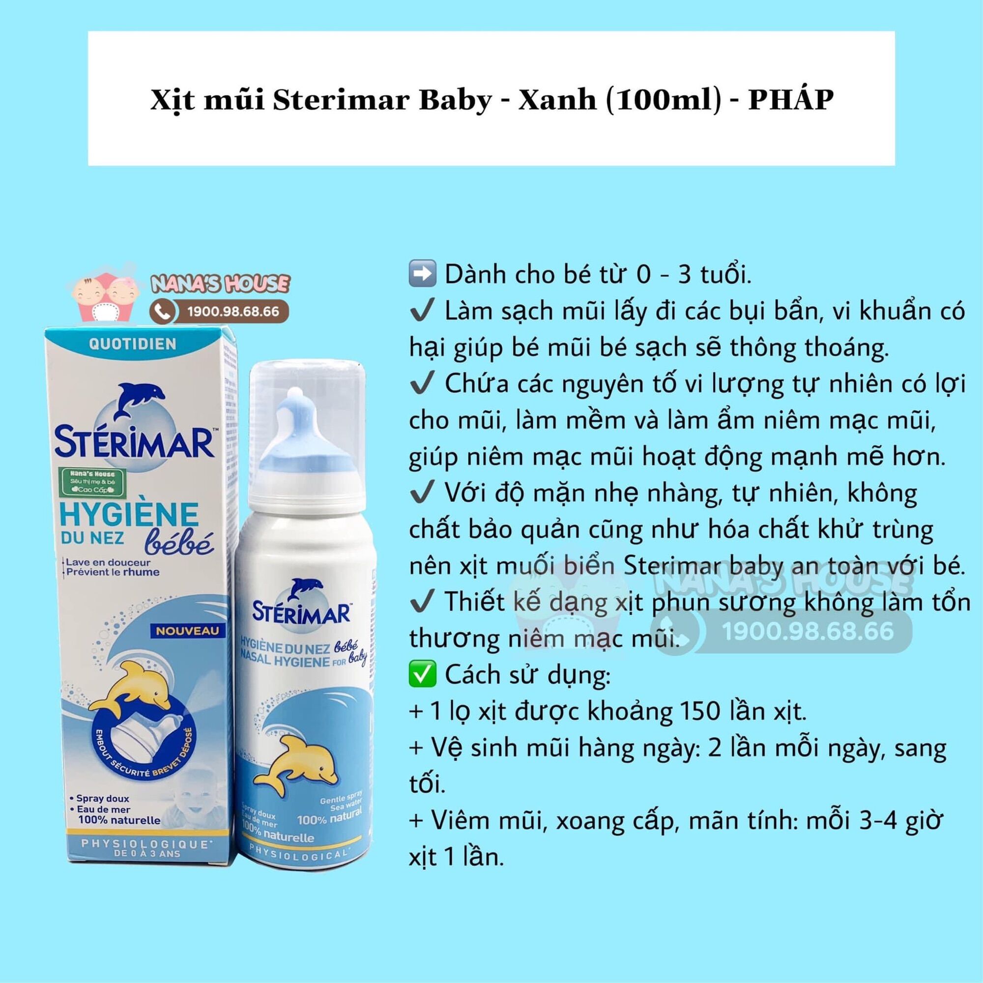 Xịt mũi cá heo Sterimar Pháp 100ml