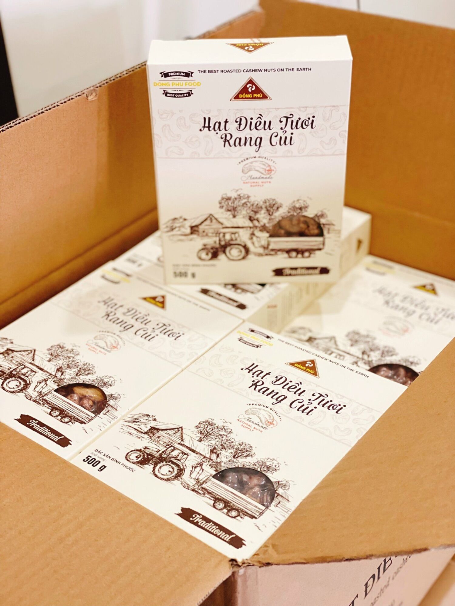 Hạt Điều Tươi Rang Củi - Hộp giấy - 500gram