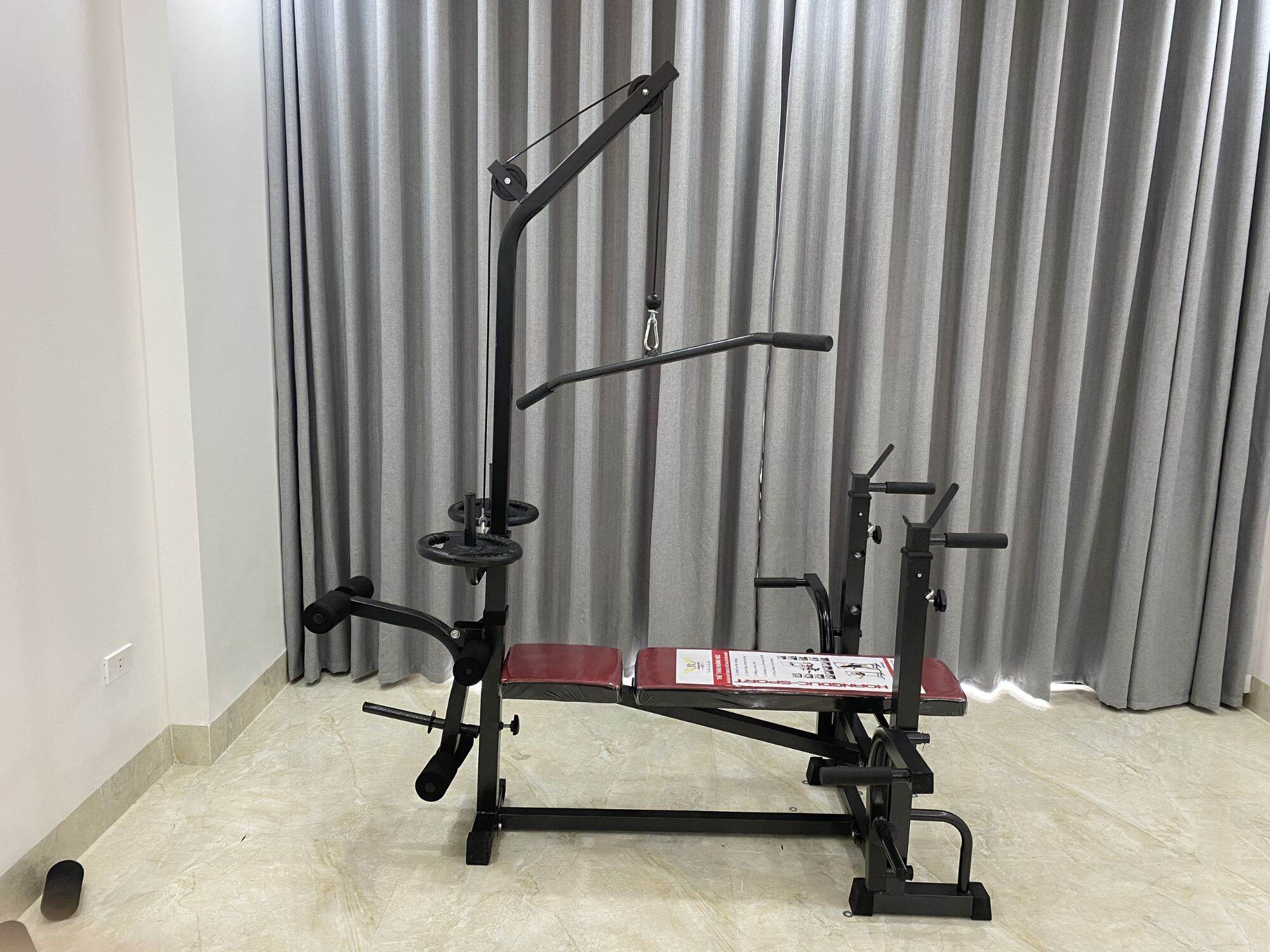 combo ghế tập tạ đa năng Hoàng Đức sport xuki kèm đòn tạ 1,5m và 50kg tạ nhựa