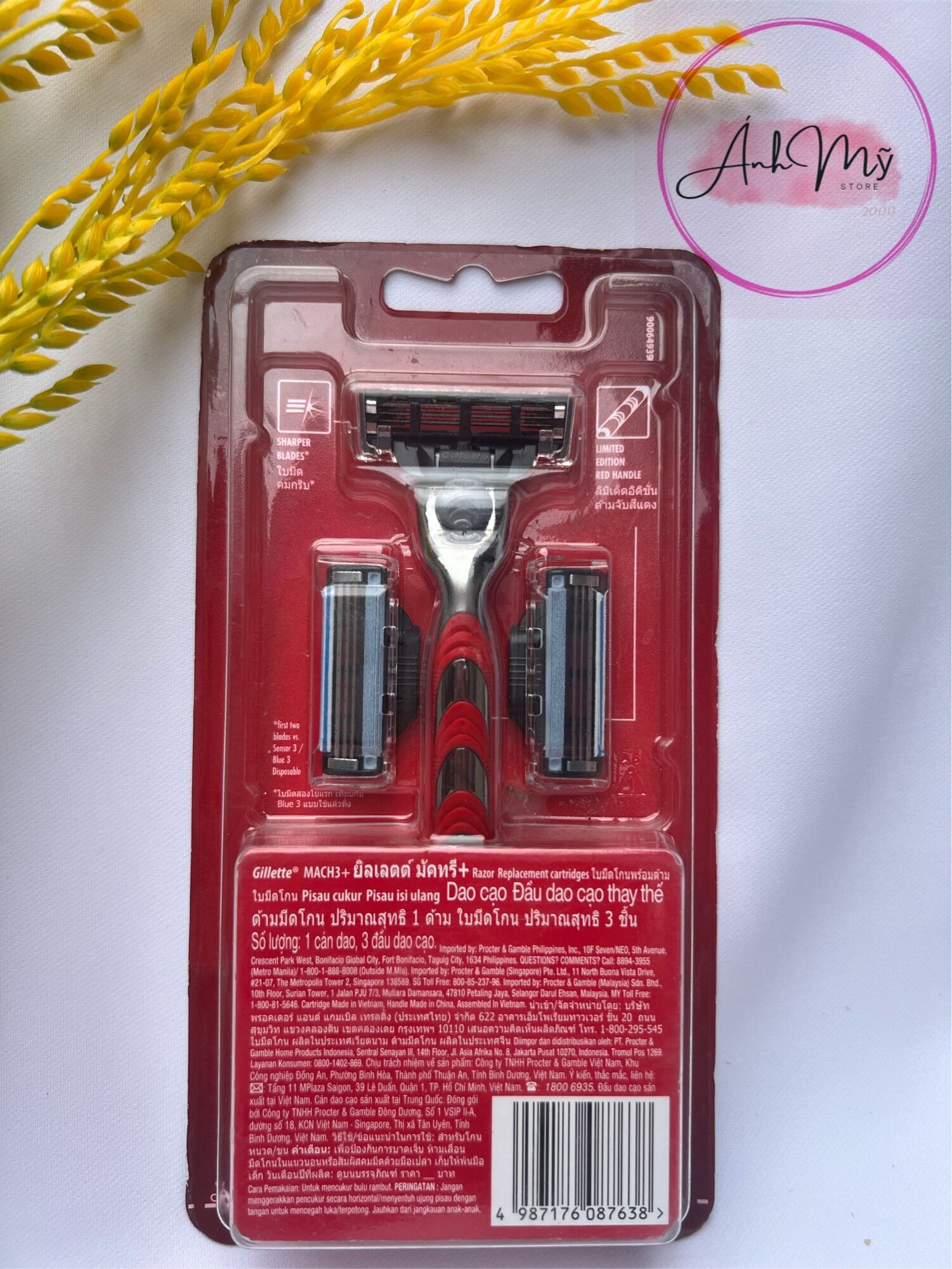 Dao cạo râu 3 lưỡi Gillette Mach3+ Red