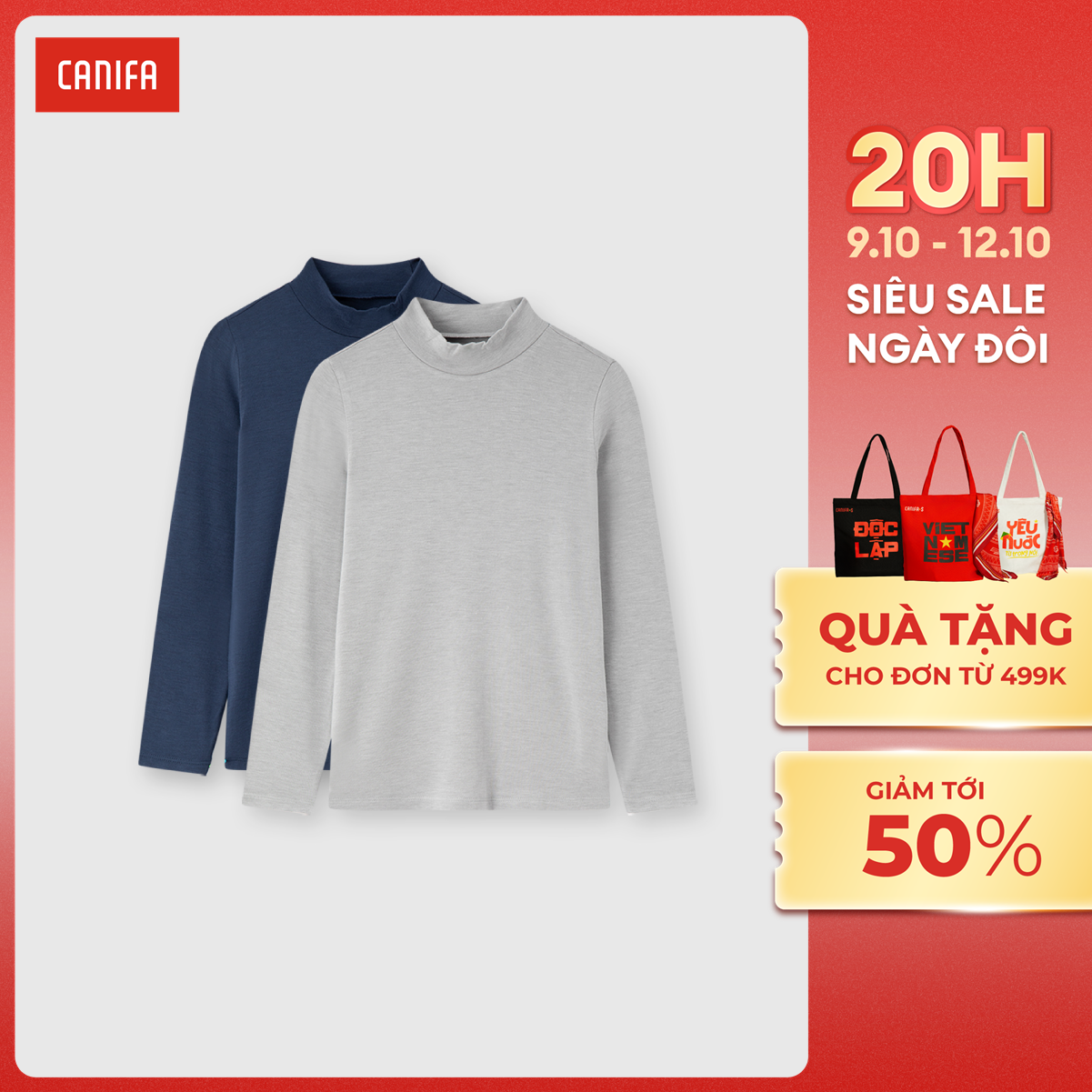 [20H 9-12.10 VOUCHER TỚI 500K] Combo 2 áo giữ nhiệt trẻ em bé trai bé gái CANIFA nguyên liệu heatplus 1IS23W001 MS24