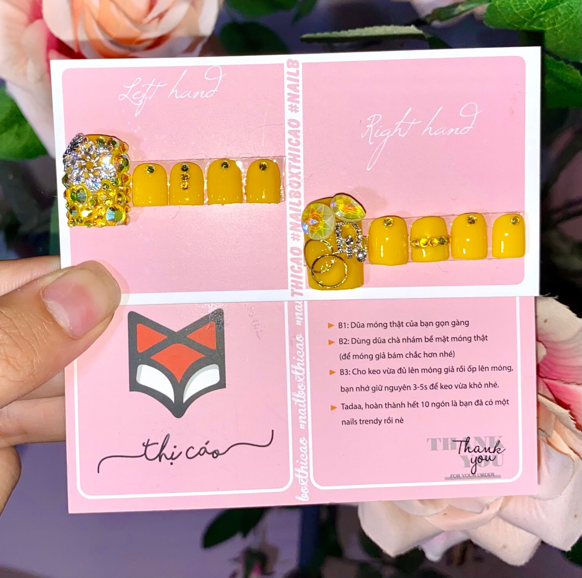 [ nails box] móng chân giả đính đá tone vàng