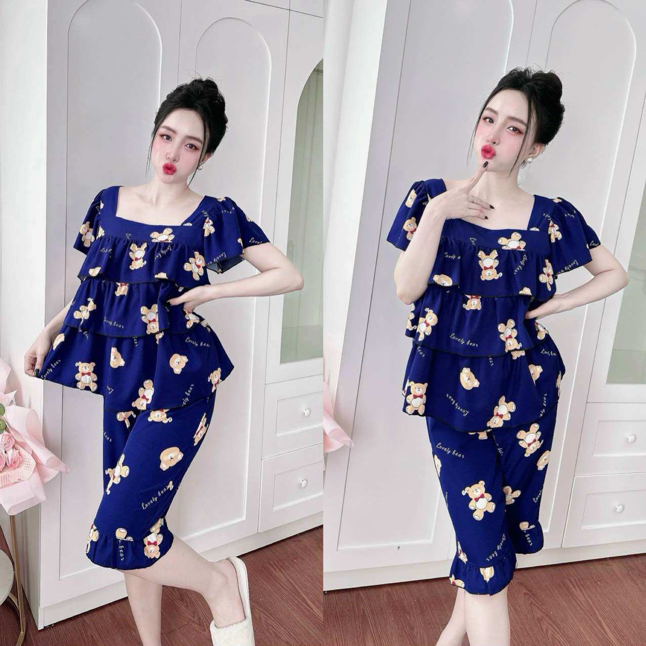 Đồ bộ Lửng tầng 50-100kg hoạ tiết xinh, lụa lửng Y