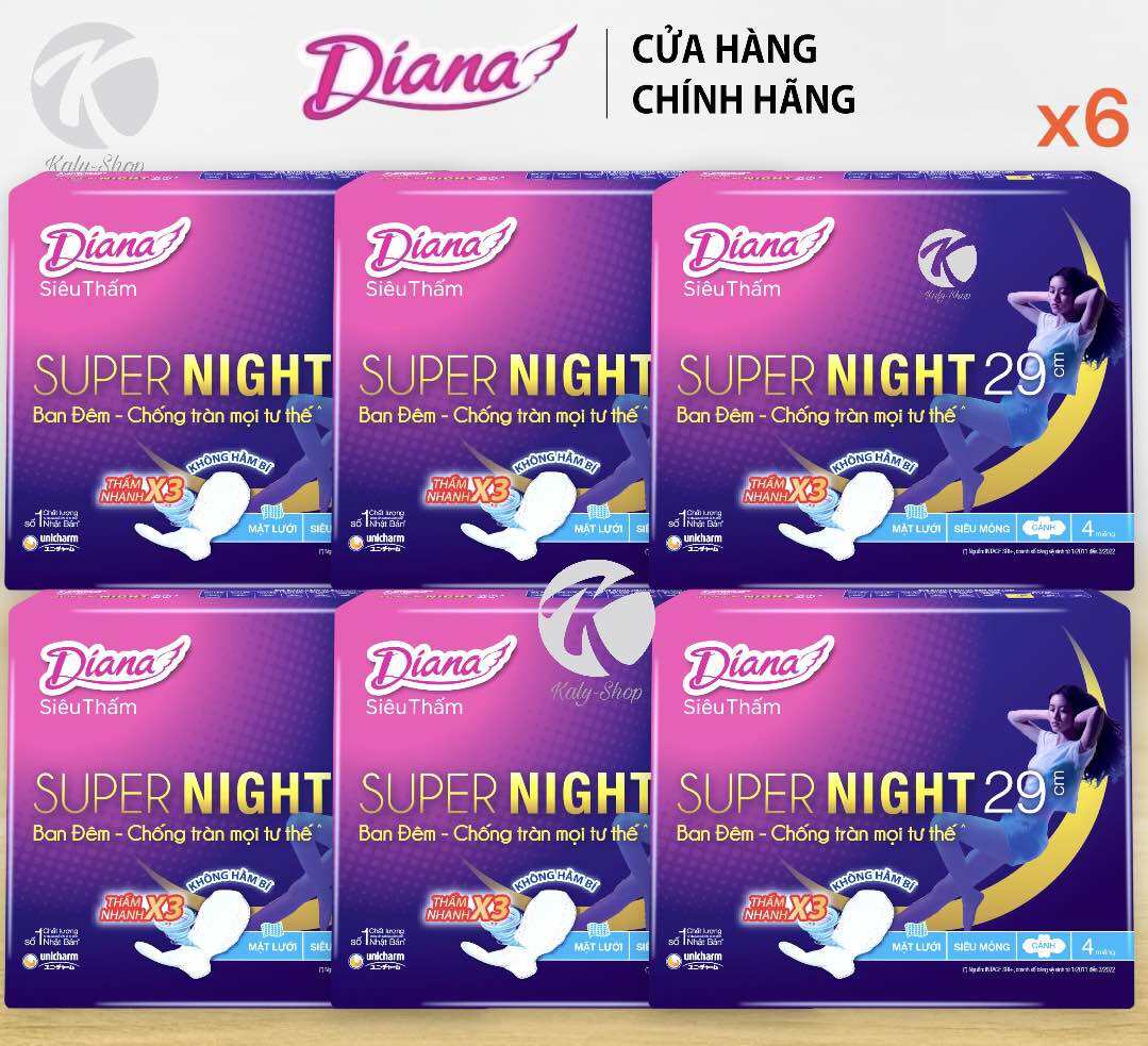 Combo 6 Gói Diana Super Night Siêu Ban Đêm 29cm  1 gói 4 miếng