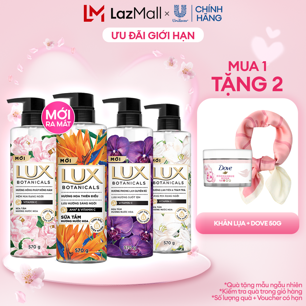 Sữa Tắm Lux Botanical Hương Nước Hoa Phong Lan/Hồng Pháp/Thiên Điểu Lưu Hương Thơm 12 tiếng 570G