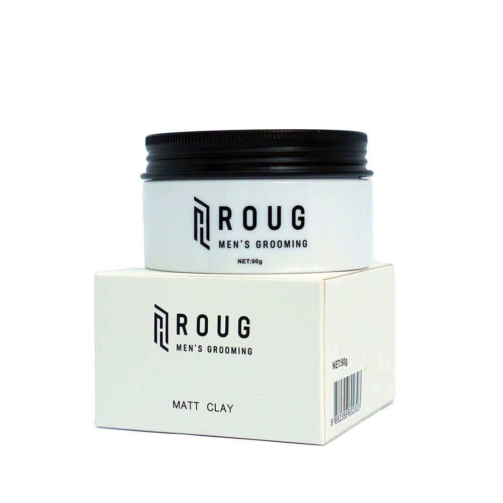 Roug Men's Grooming Matt Clay - Chai trắng nắp đen, hộp trắng, trọng lượng 90g.