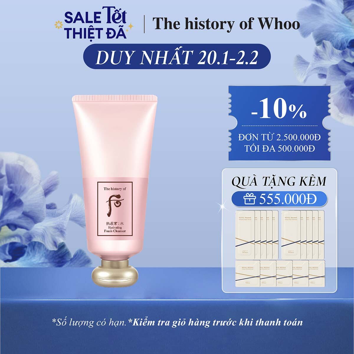 Sữa rửa mặt cấp ẩm sạch bụi mịn The history of Whoo Gongjinhyang Soo Hydrating Foam Cleanser 180ml
