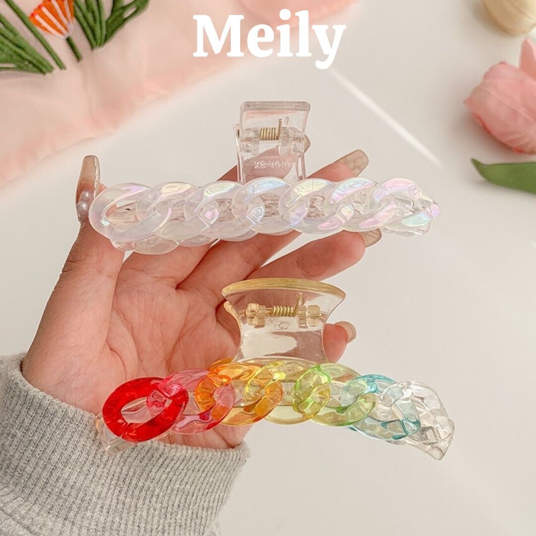 Kẹp tóc nhựa càng cua cầu vồng nhiều màu jelly