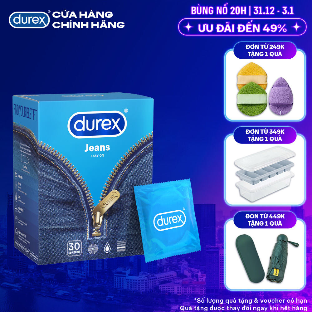   ĐỘC QUYỀN  Bao cao su Durex Jeans cơ bản bôi trơn size 52.5mm hộp 30 bao 