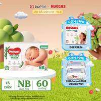 [20h 7-10.8 QUÀ TẶNG ĐƠN 399K]  Tã/Bỉm dán sơ sinh Huggies Platinum NatureMade NB60 (dưới 5kg)-Gói Jumbo 60 miếng