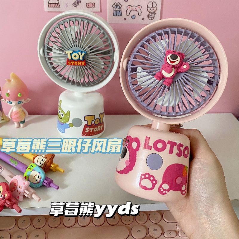 Quạt điện mini để bàn Gấu dâu dễ thương (Có cổng sạc USB)