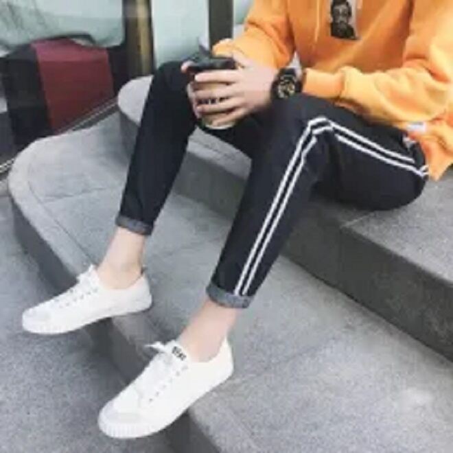 Quần Jean rách gấu gối baggy dáng đứng ống suông rộng đen trắng nam nữ Ulzzang ELMEN 2022