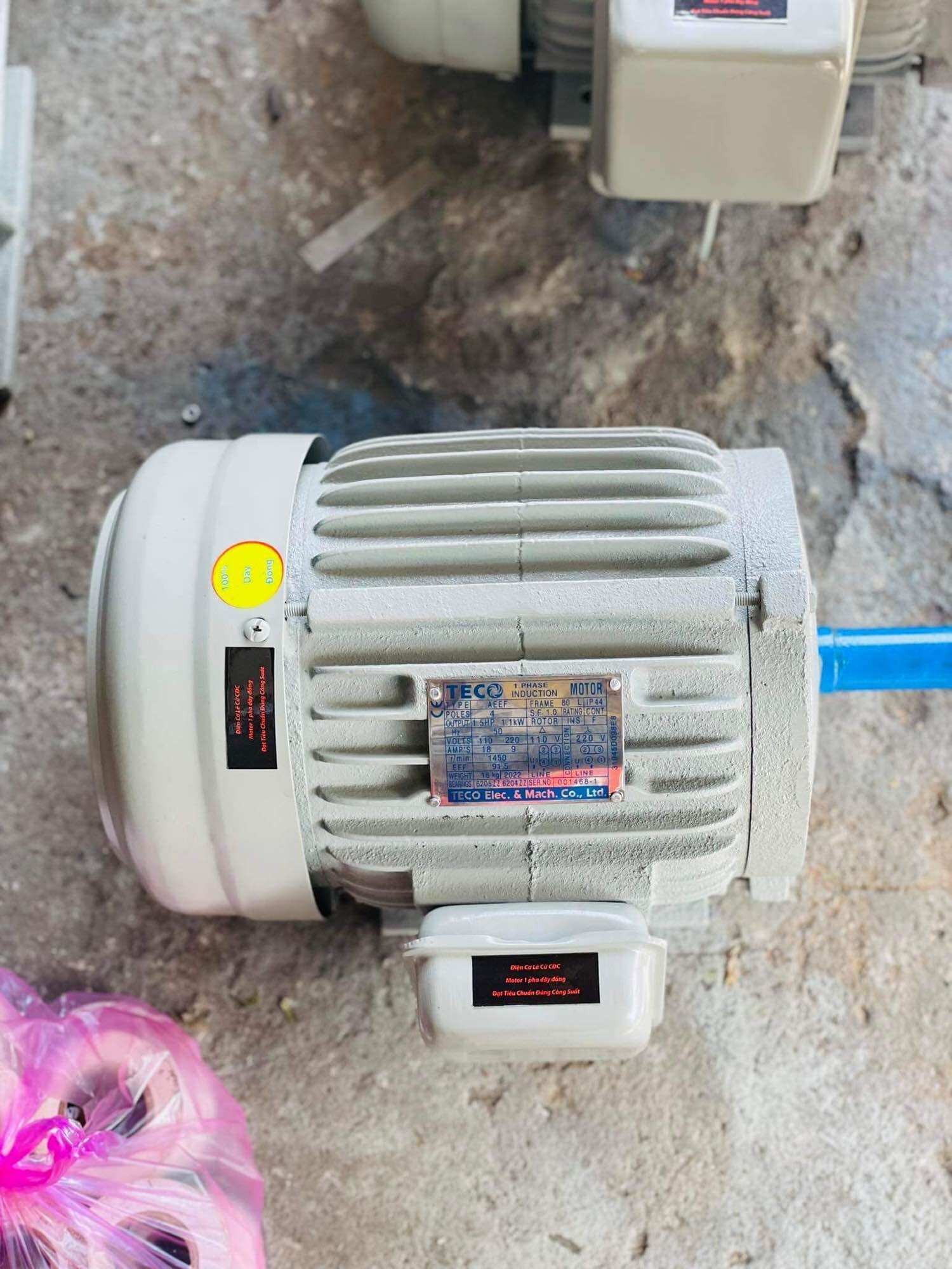 Động cơ motor 1pha 1.5kw 2hp vỏ gang dây đồng tua chậm 1450v/p