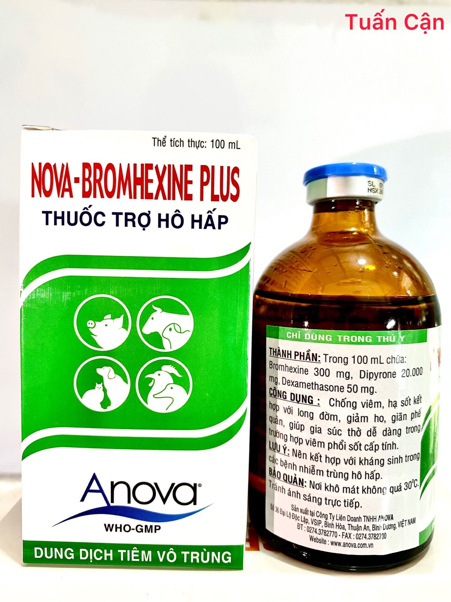 Nova Bromhenxin Plus (100ml) Long đờm, hạ sốt, kháng viêm dùng trong Thú Y