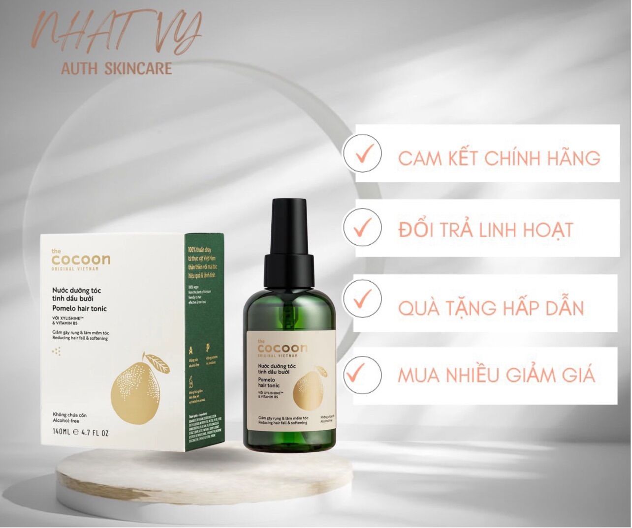 Nước dưỡng tóc tinh dầu bưởi Cocoon giúp giảm gãy rụng & làm mềm tóc 140ml
