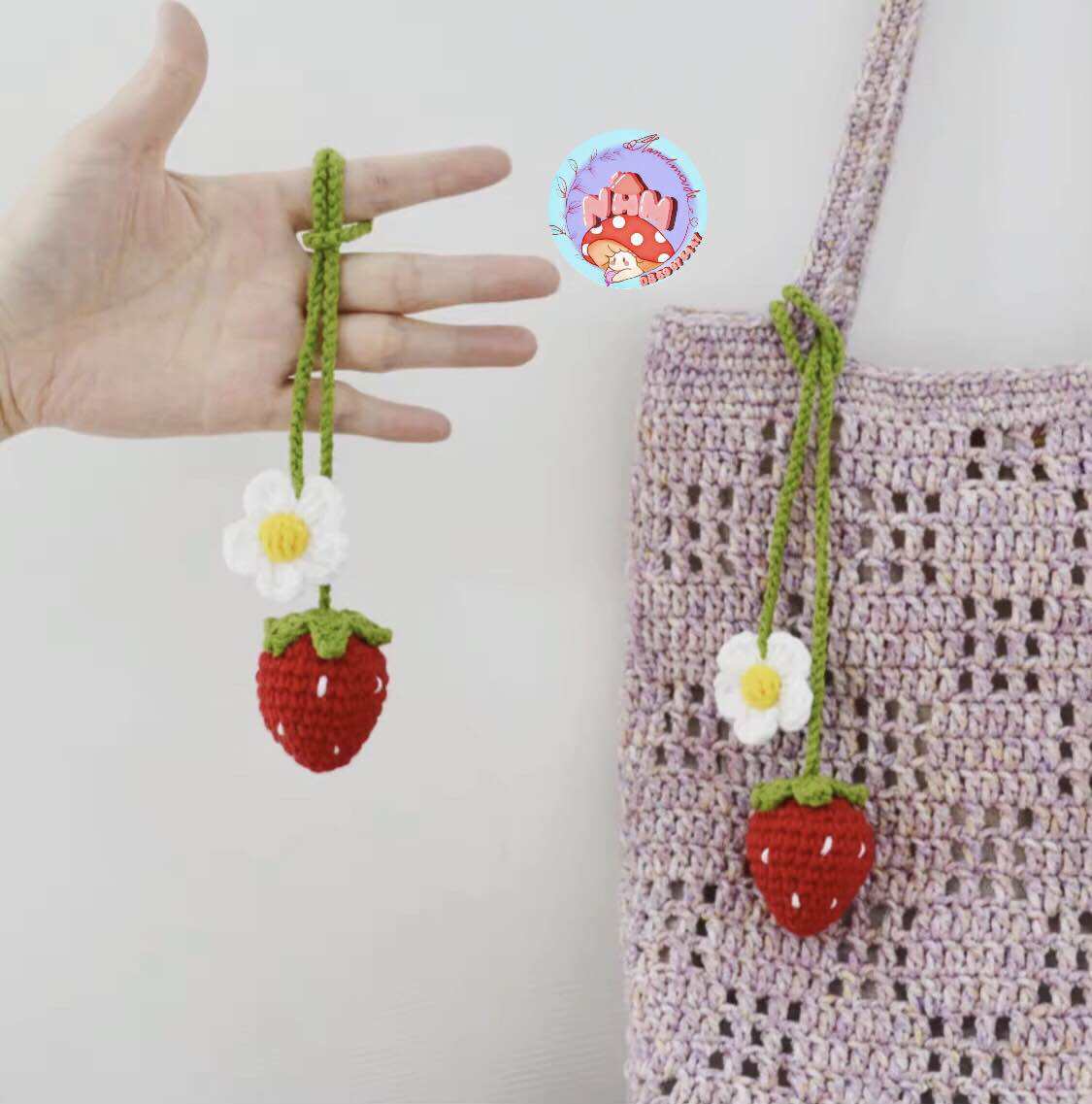 Dây treo túi bằng len hoa dâu, hoa hướng dương/ treo trang trí ô tô | Nấm Handmade
