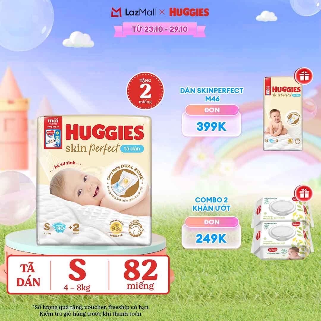 [CHỈ 23-29.10 QUÀ TẶNG ĐƠN 0Đ]  Tã/Bỉm dán sơ sinh Huggies Skin Perfect S80 - 80+2 miếng