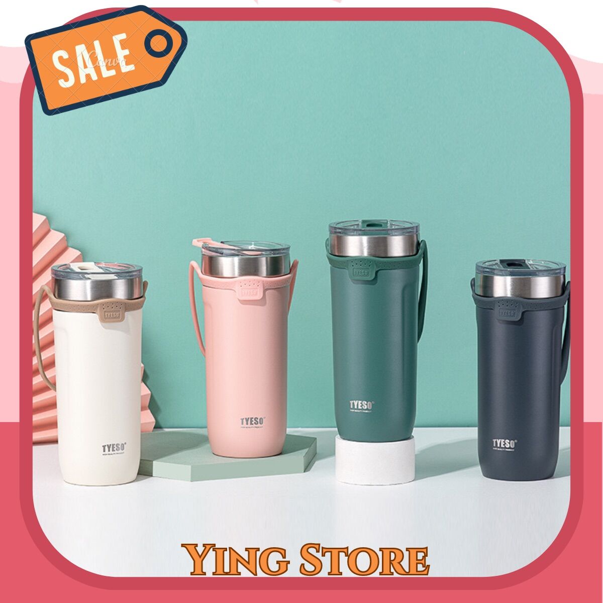 Ly giữ nhiệt cao cấp tyeso 710ml có quai xách kèm ống hút - hàng chính hãng thép ko gỉ 304