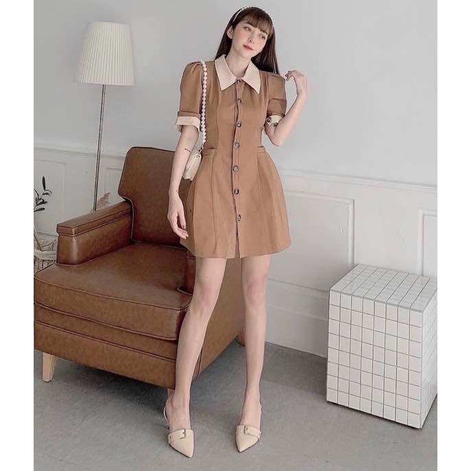 Đầm sơ mi cổ trắng 3 màu