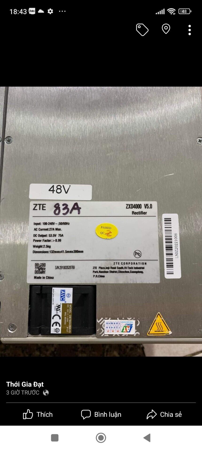 Bộ nguồn zte 48v4000w 48v75a ac-to-dc bộ nguồn zxd4000 v5.0