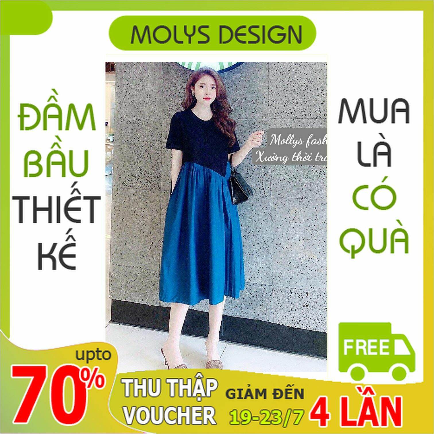 Váy bầu hè cộc tay mẫu mới-đầm bầu xinh thiết kế sang chảnh cho mẹ bầu VM6622