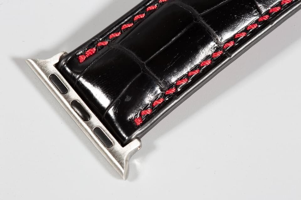 Dây Đồng Hồ Da Cá Sấu Basic Handmade Màu Đen Chỉ Đỏ