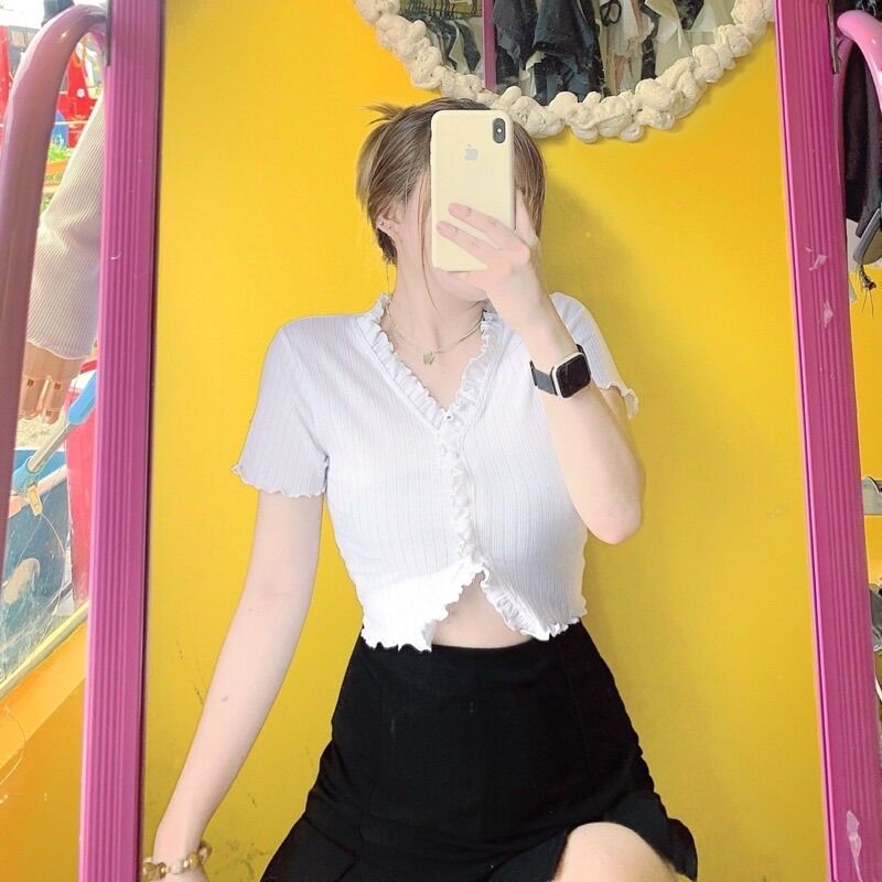 [HCM]ÁO KIỂU BÈO NÚT BỌC CROPTOP NỮ