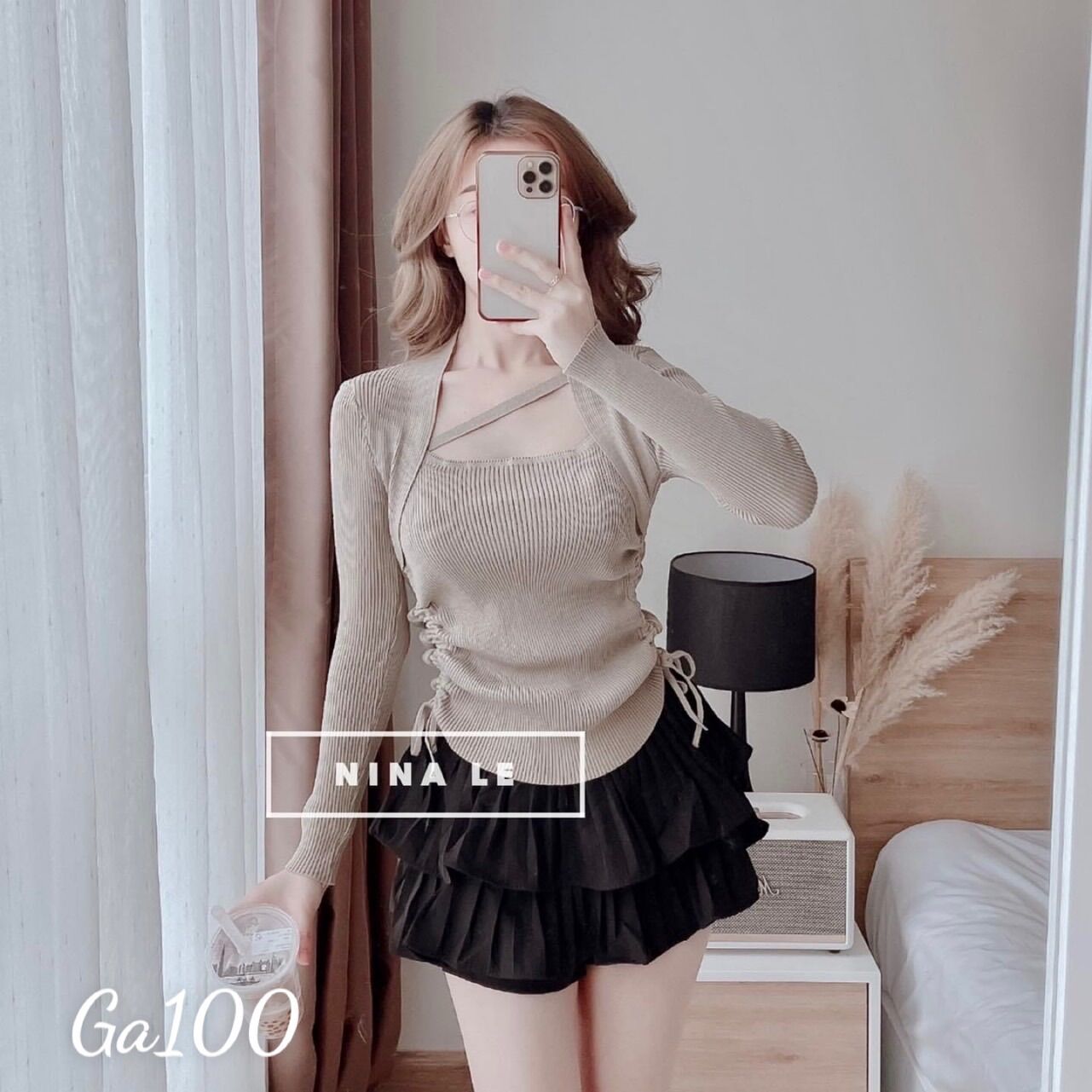 Áo thun gân kiểu dáng rút dây vạt bầu