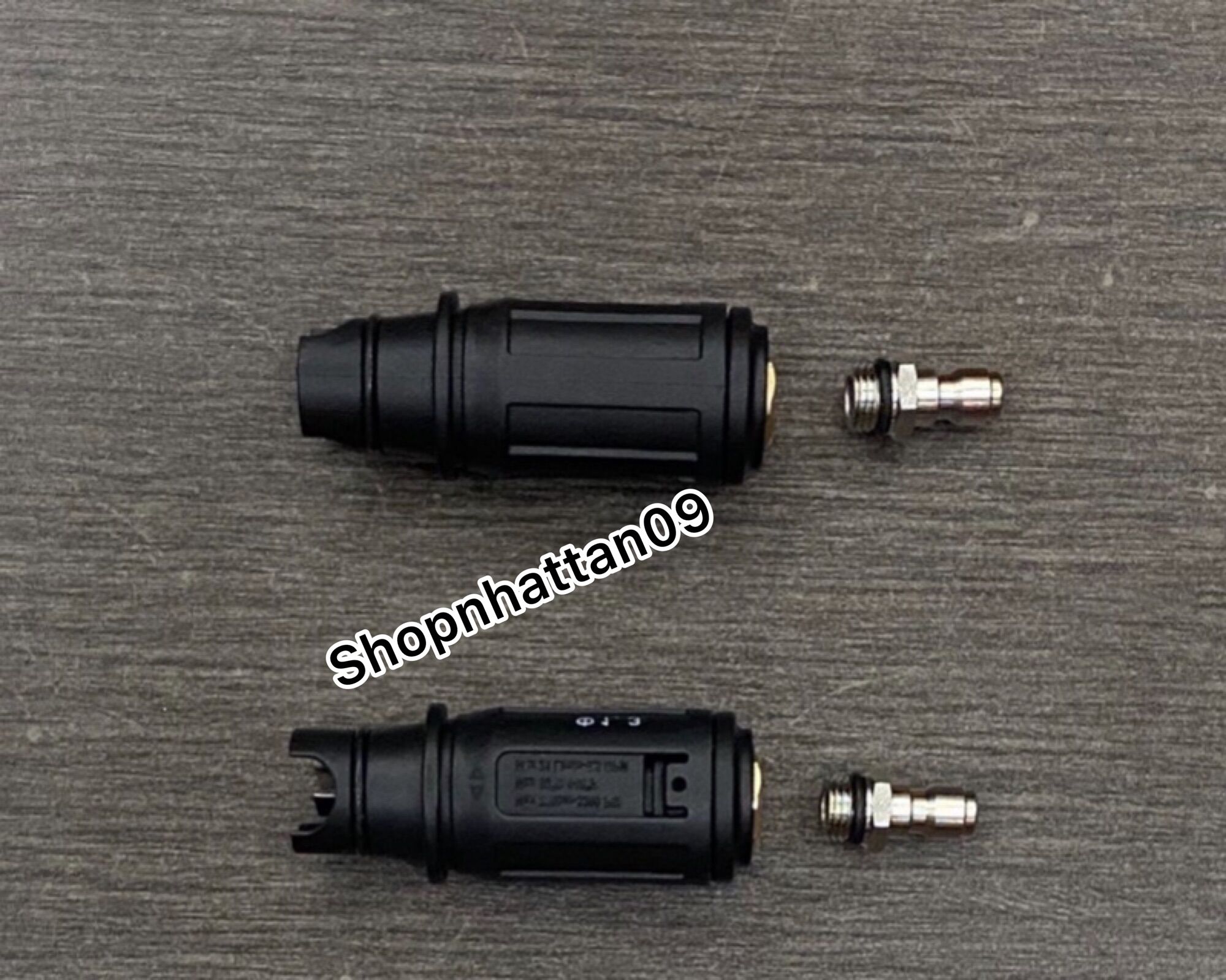 Béc xịt mỏ vịt đen ren trong kiểu gài kèm đầu đực nối nhanh 1/4