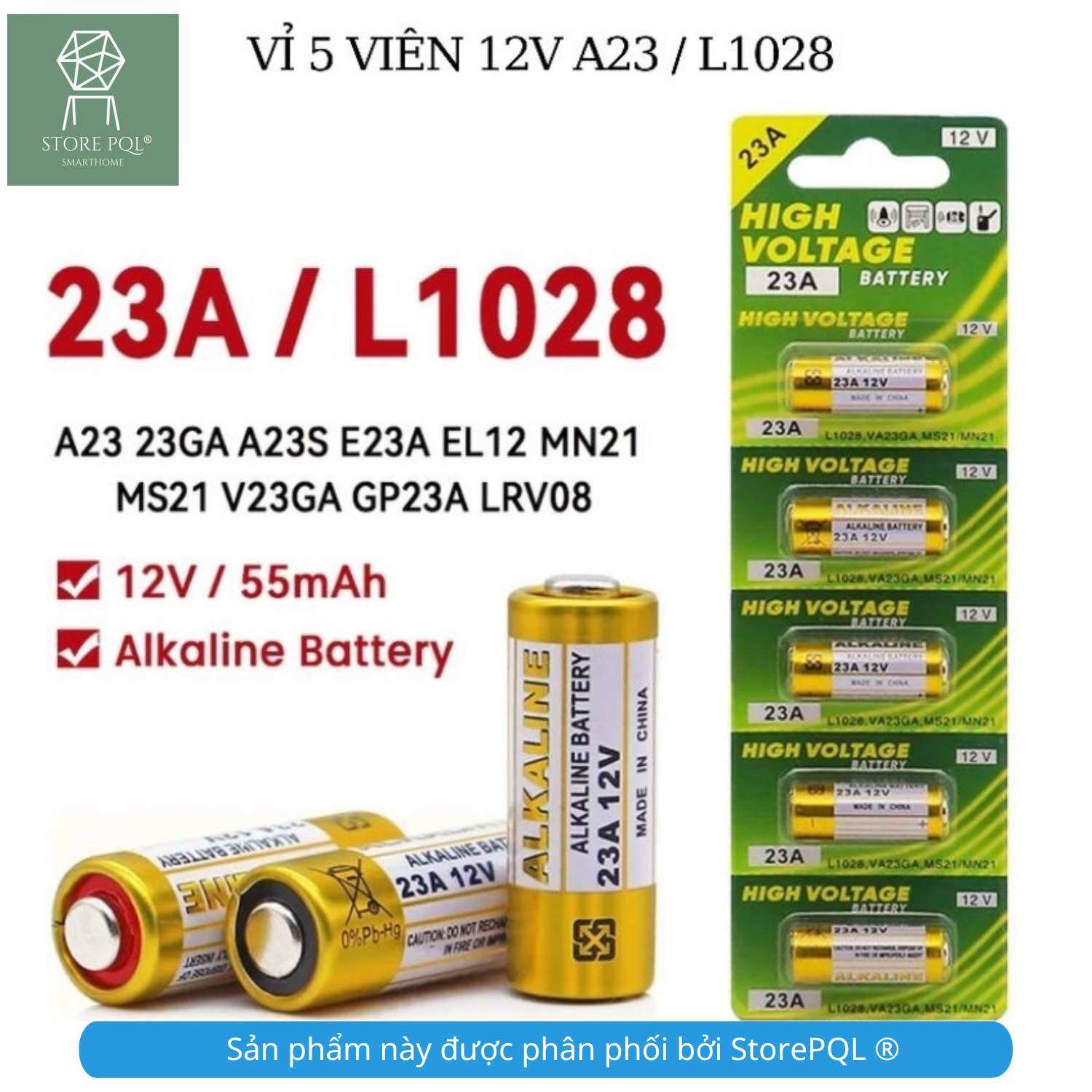 Pin cửa cuốn 12v a23 a27 dung lượng cao bền bỉ remote, chìa khoá ô tô 23a 27a