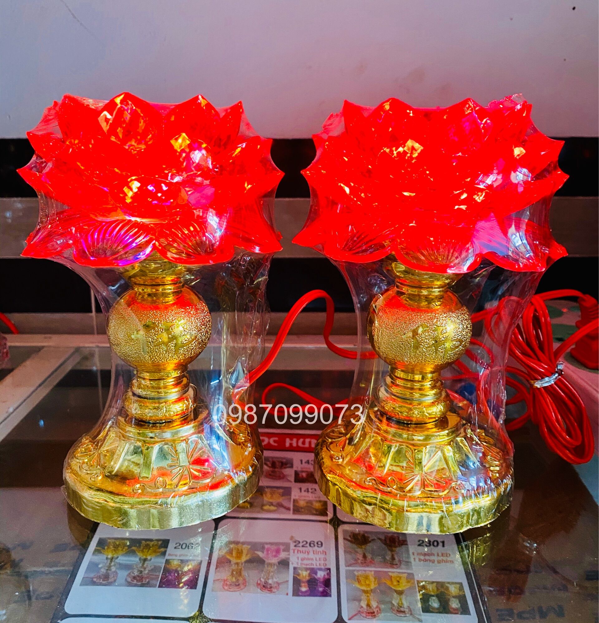Đèn thờ hoa sen led xi