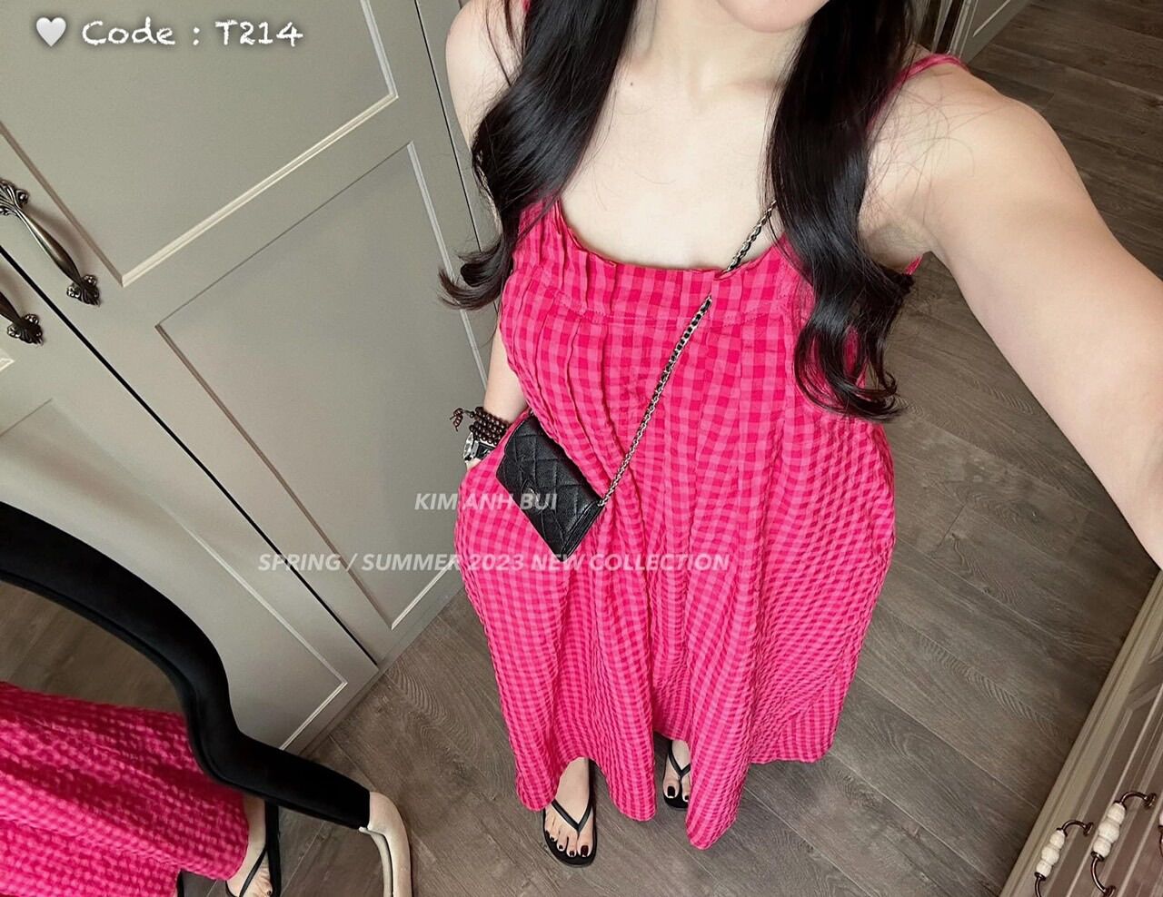 Váy maxi 2 dây caro hở lưng - Đầm 2 dây hở lưng caro hồng hot hit