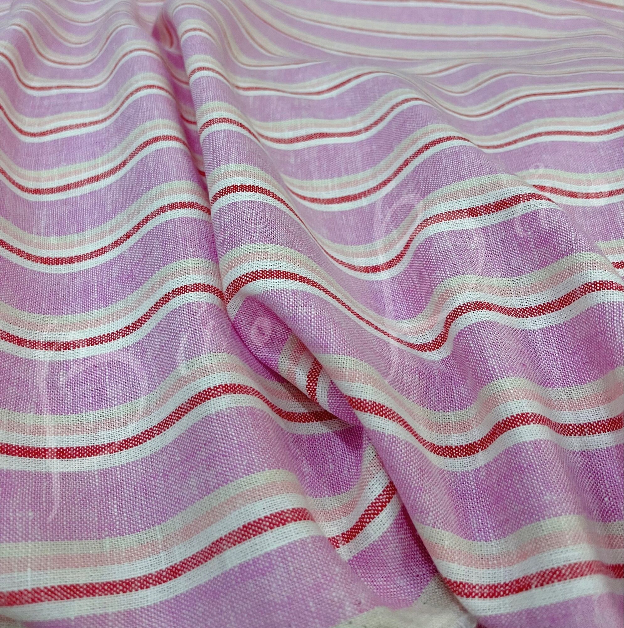 Vải linen bột tím cà pastel in sọc nhuyễn mềm mịn rũ khổ 1m50