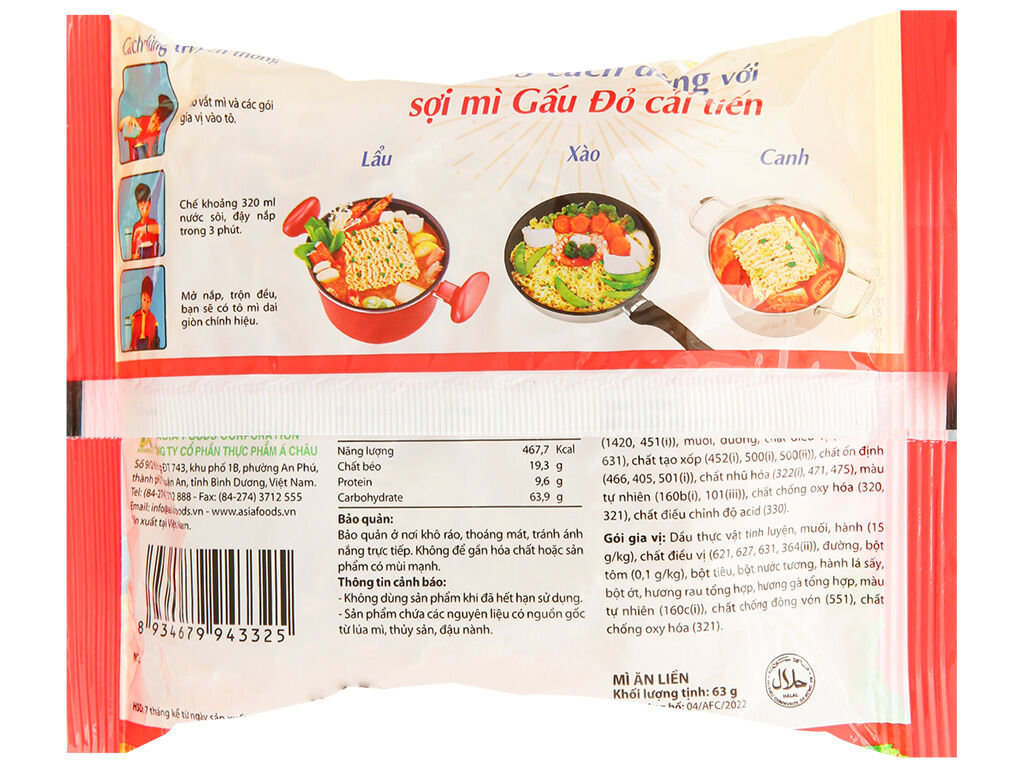 Thùng 30 gói mì Gấu Đỏ tôm và gà 63g