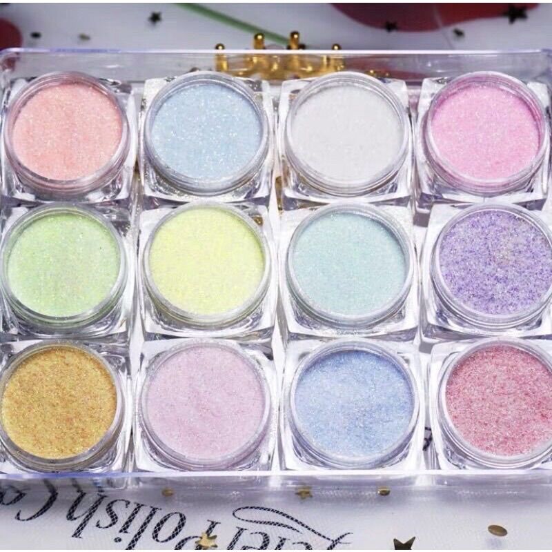 Nhũ cát rắc móng, set 12 nhũ phụ kiện trang trí móng