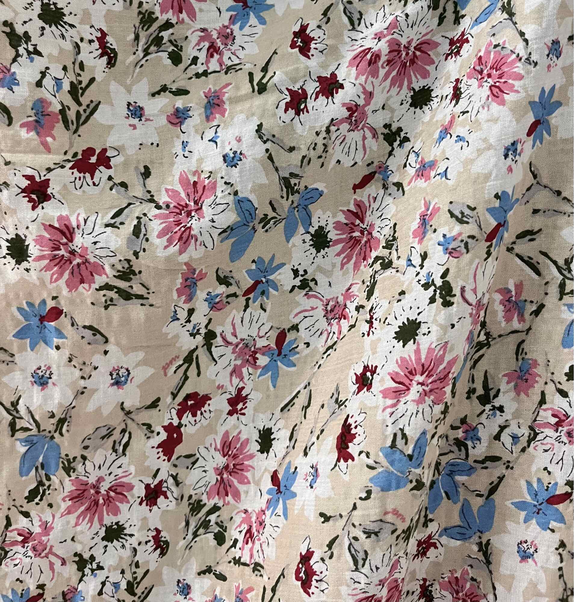 Vải xô cotton in hoa nền kem be mềm mỏng nhẹ rũ khổ 1m40
