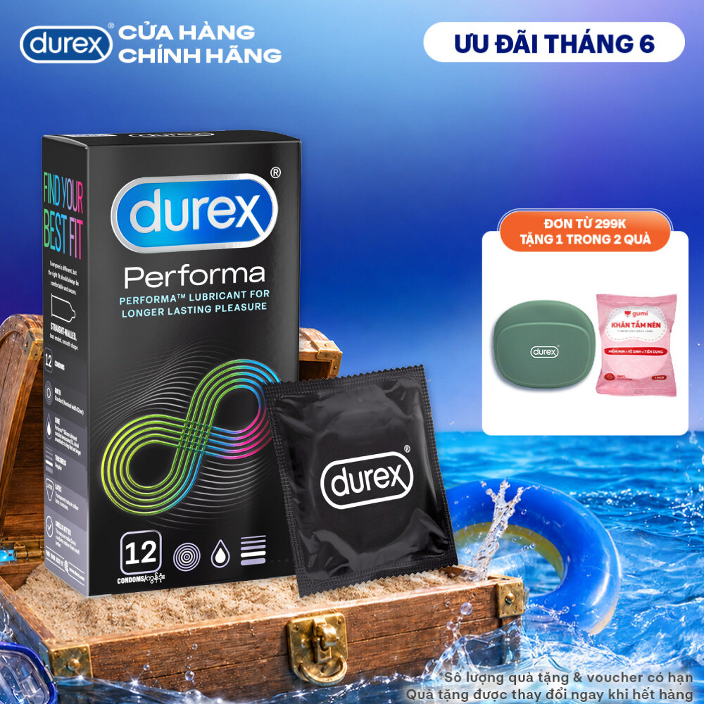 Bao cao su Durex Performa kéo dài thời gian, size 52mm, hộp 12 bao
