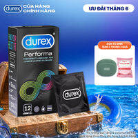 Bao cao su Durex Performa kéo dài thời gian, size 52mm, hộp 12 bao