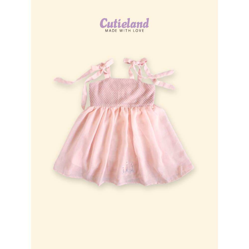 Cutieland - Đầm hồng đô len nơ vai