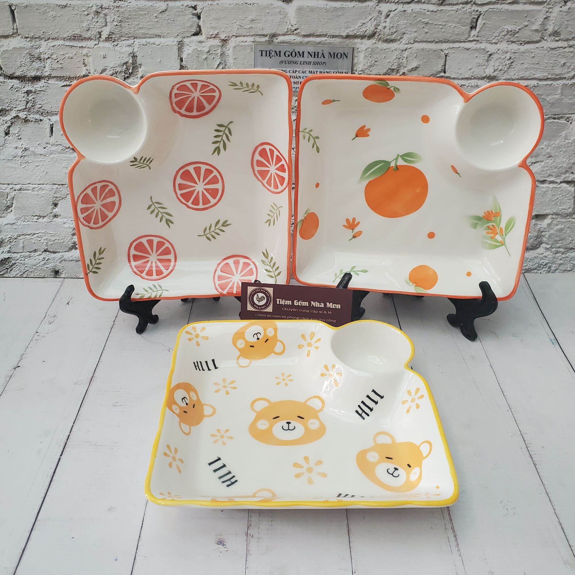 🌿🌼DĨA SỨ VUÔNG 2IN1 HOA VĂN CUTE CHO BÉ YÊU🌼🌿(Chọn mẫu thì nhắn shop)