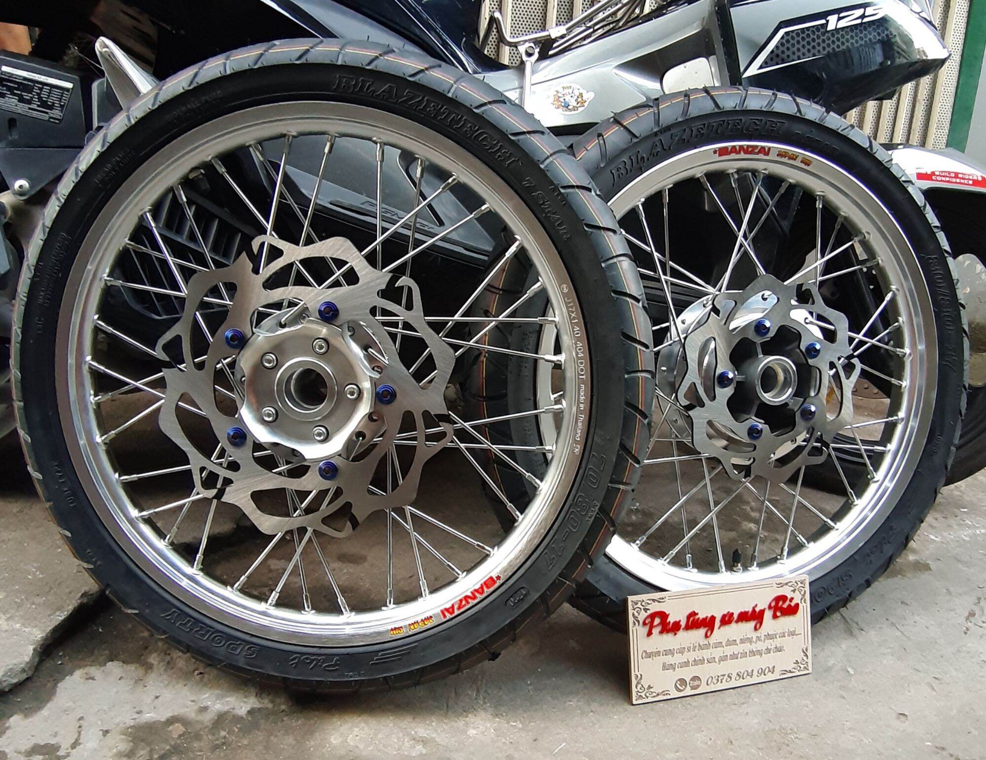 bánh căm EXCITER 150 niềng nhôm BANZAI  kèm đĩa và ốc titan như hình đã rút căm sẵn